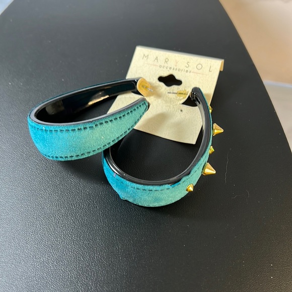 2 3/4 inch Earrings-Fabulous Statement Teal Studded TearDrop Hoop Faux Suede - Picture 3 of 9